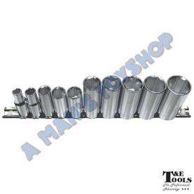 SOCKET 3/8DR SAE 6 PT 10 PCE DEEP RAIL