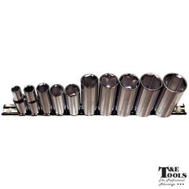 SOCKET 3/8DR 10PC 12PT SAE DEEP RAIL