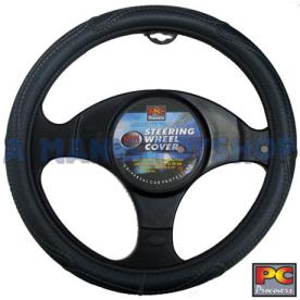 STEER WHEEL COVER 380MM LEATHER LOOK BLK