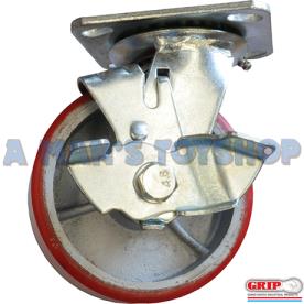 CASTOR PU ON CAST 125MM SWIVEL/BRAKED