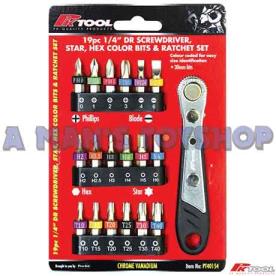 SCREWDRIVER,STAR,HEX BITS,RATCHET 19 PCE