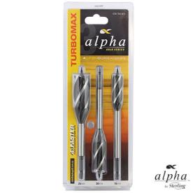 WOOD BIT SET 3 PCE 4 CUTTER HEX TURBOMAX