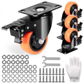 CASTOR WHEEL SET 75MM SWIVEL/BRAKED PVC