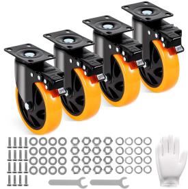 CASTOR WHEEL SET 125MM SWIVEL/BRAKED PVC