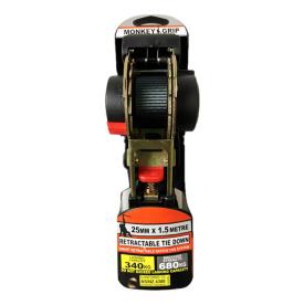 RATCHET TIE DOWN AUTO 25MM X 1.5M BLACK