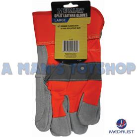SPLIT LEATHER HI VIS ORANGE GLOVES LARGE